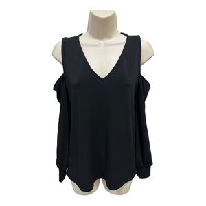 ⭐️ EXPRESS COLD SHOULDER 3/4 SLEEVE BLOUSE - BLACK TOP - SIZE S - NWOT ⭐️